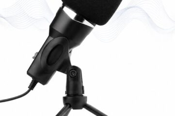 USB Microfoon met standaard - Gaming - Podcast - Voor Pc en console - Standaard - Incl. Plopkap - Zwart - Vivid Green