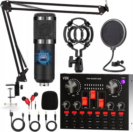 Condensatormicrofoon - Podcast Starterspack - Microfoon - Cardioïde & Ruisonderdrukking - 192kHz & Plug & Play - Complete Set - Voor Livestream & Opname