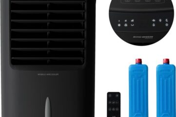 JAP Appliances Edmonton - 4 in 1 Aircooler, Ventilator, Ionisator en luchtbevochtiger - Met afstandsbediening en timer - Luchtkoeler Inclusief 2 koelelementen - Mat zwart