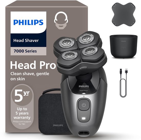 Philips Series 7000 Headshaver - Scheerapparaat mannen hoofd - Wet&Dry - Flexibele scheerkop - Opbergetui - Reinigingsstation- HS7980/15