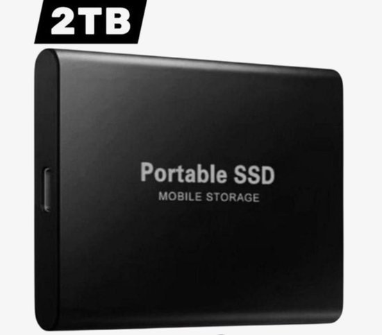Draagbare SSD Externe Harde Schijf - draagbare SSD - 2TB aan Opslag - Pc storage - Opslag extern pc of laptop - USB 3.1- type C - Portable SSD Mobile storage - Smart Portable - externe SSD - Zwart